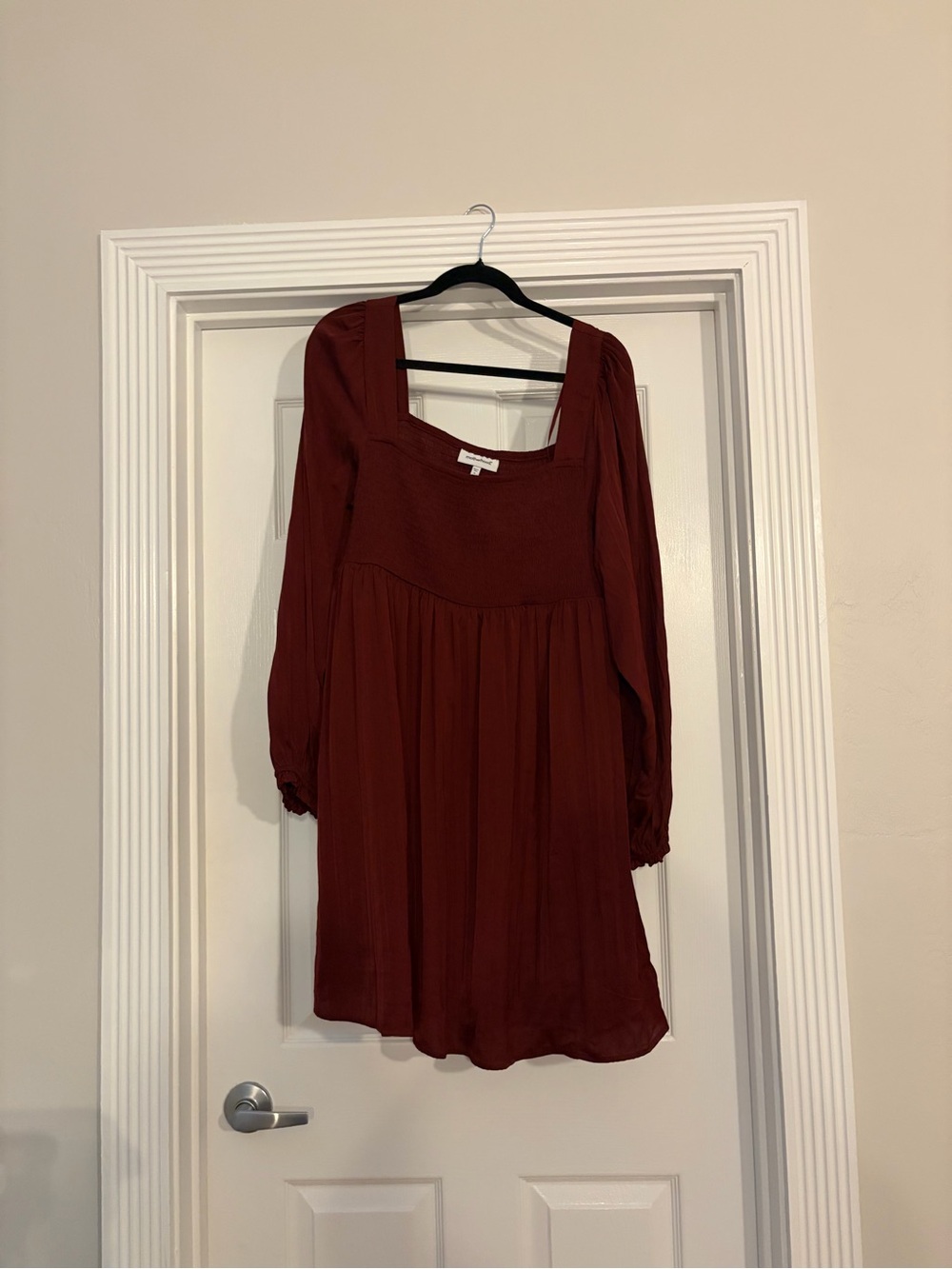 Motherhood Square Neck Long Sleeve Babydoll Dress - Wine